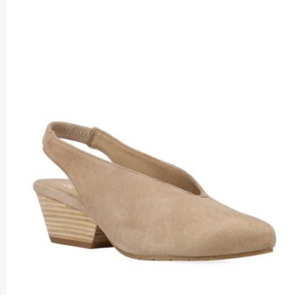 Eileen Fisher Hena Slingback Natural Taupe Suede Wedge Heels Women's Size 9.5